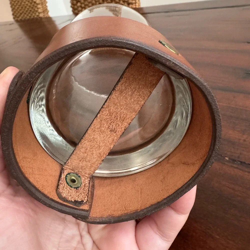 MCM Leather Drink Holder with Glass Mid century Vintage “Chandler”